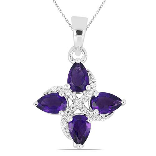 1.92 CT AFRICAN AMETHYST STERLING SILVER PENDANTS WITH WHITE ZIRCON #VE027315